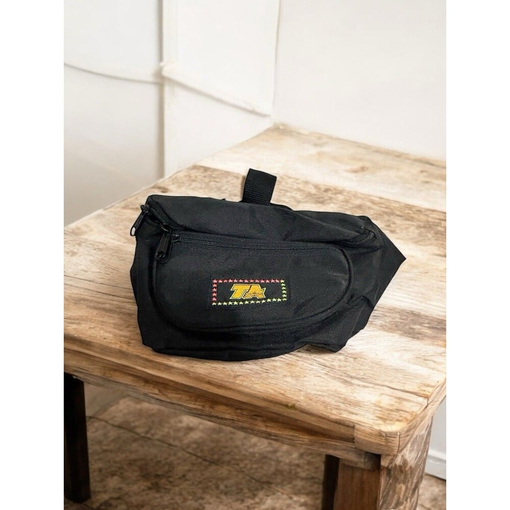 Vtg 1980's TA Fanny Pack Three Pockets BLACK One Size Nylon Waist Pack Retro